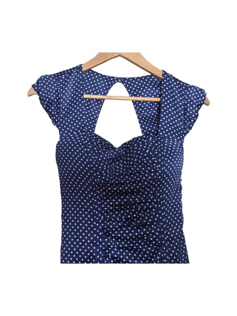 Women's - Guess Blue & White Satin Polka Dot Pin-Up Dress, Size 2 - Picture 3 of 10